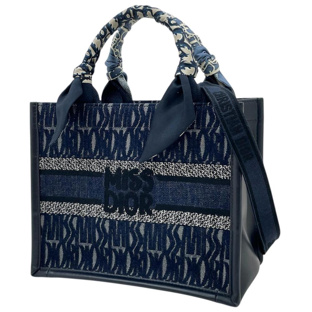 Dior Book Tote Denim Shoulder Bag Handbag Dark Navy Blue